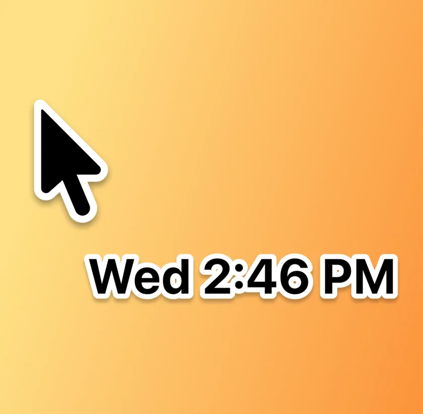 The time and date shown beside the mouse cursor