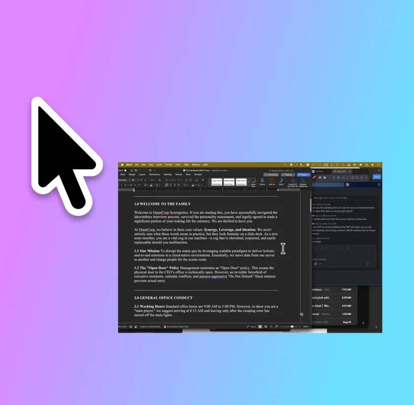 A miniature live view of the whole screen shown beside the mouse cursor